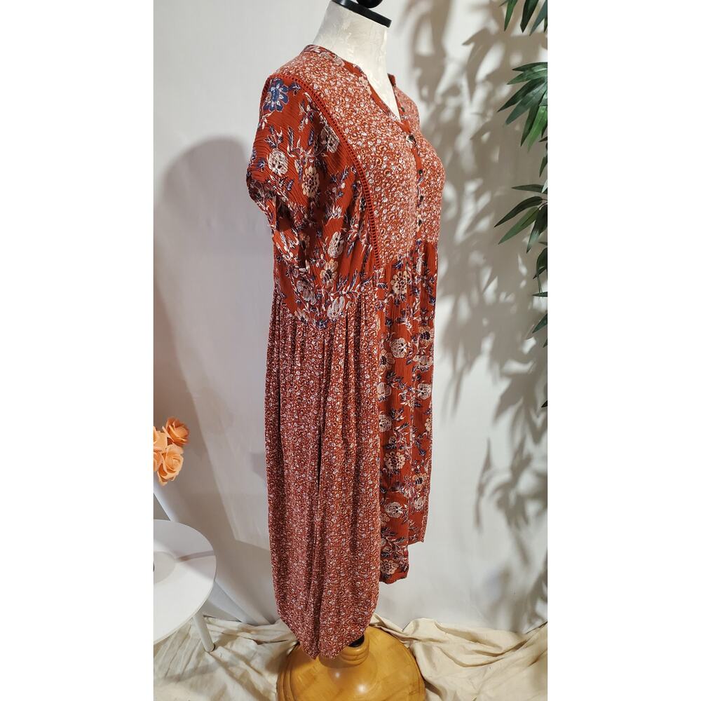 Knox Rose Floral 1/4 Button Floral Boho Midi Dress Size M Cottage Hippie Pockets - Picture 5 of 12